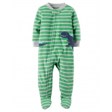 Carters - Boys Green Striped Dinosaur Microfleece Onesie Pyjamas