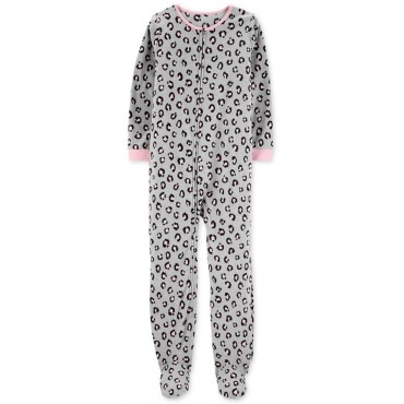 Carters - Girls Grey Animal Print Microfleece Onesie Pyjamas