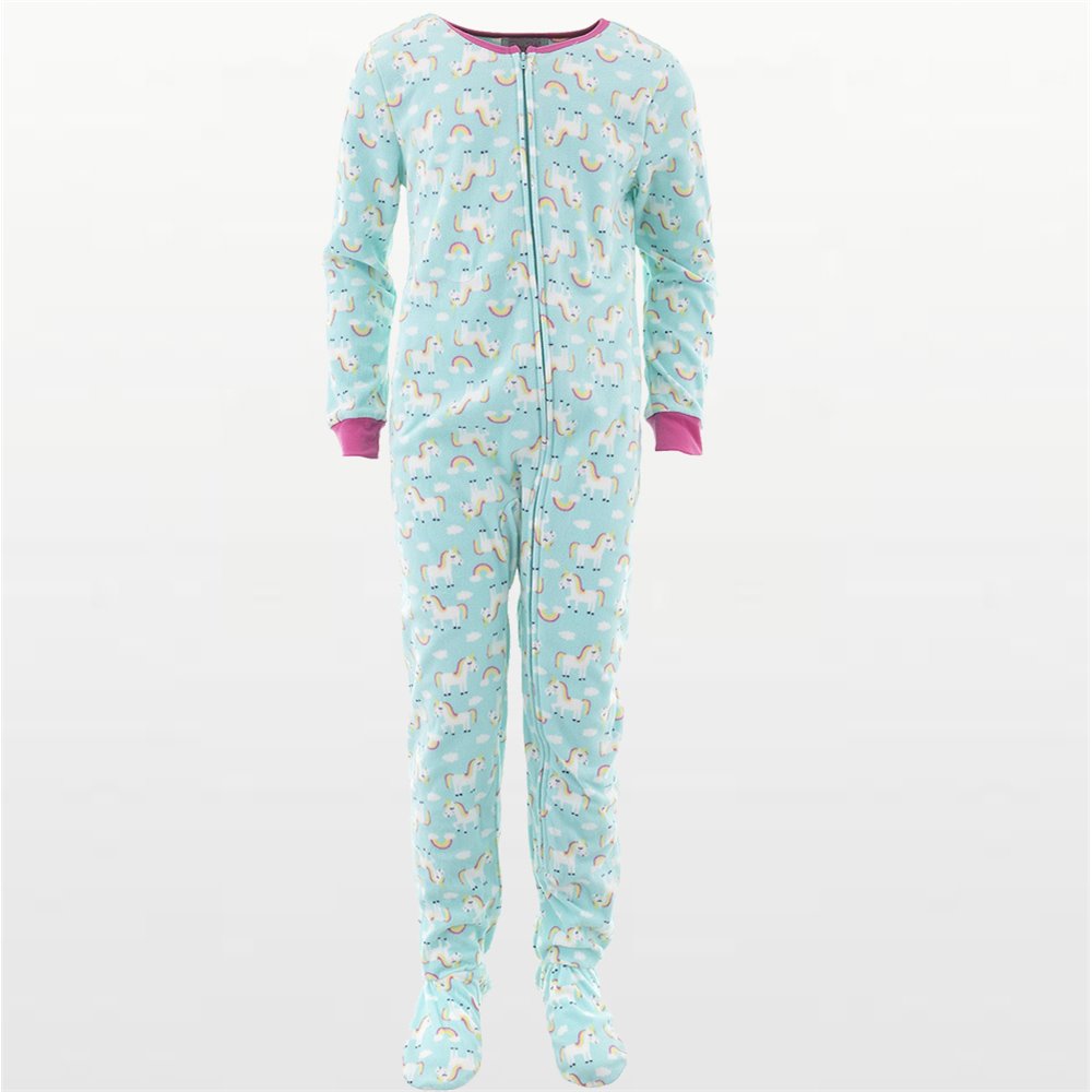 Girls - Mint Green Fleece Pyjamas Onesie with Unicorn Print