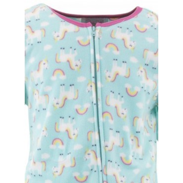 Girls - Mint Green Fleece Pyjamas Onesie with Unicorn Print