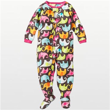 Carters - Girls Colorful Elephants Microfleece Onesie Pyjamas 