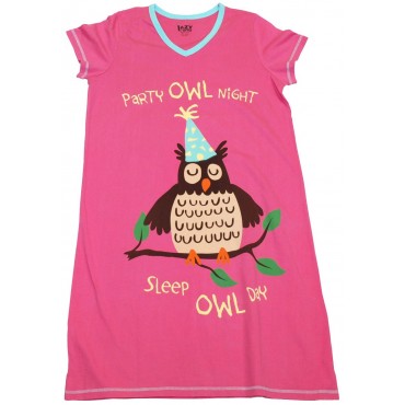 Womens - Party Owl V-Neck Nightshirt 100% Cotton