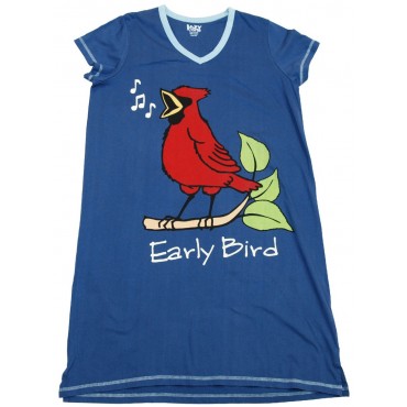 Womens - Blue Early Bird V-Neck Nightshirt 100% Cotton