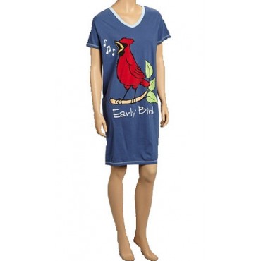 Womens - Blue Early Bird V-Neck Nightshirt 100% Cotton