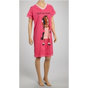 Womens - Pink Hot to Trot V-Neck Nightshirt 100% Cotton