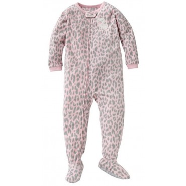 Carters - Girls Pink Kitty Cat Microfleece Onesie Pyjamas