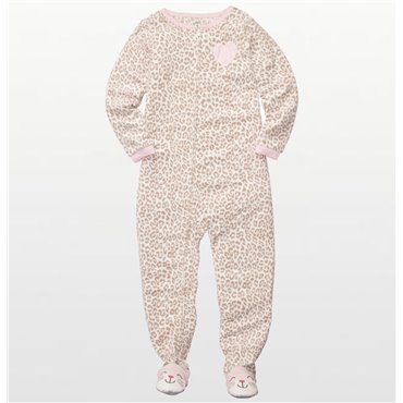 Carters - Girls Pink Leopard Print Microfleece Onesie Pyjamas