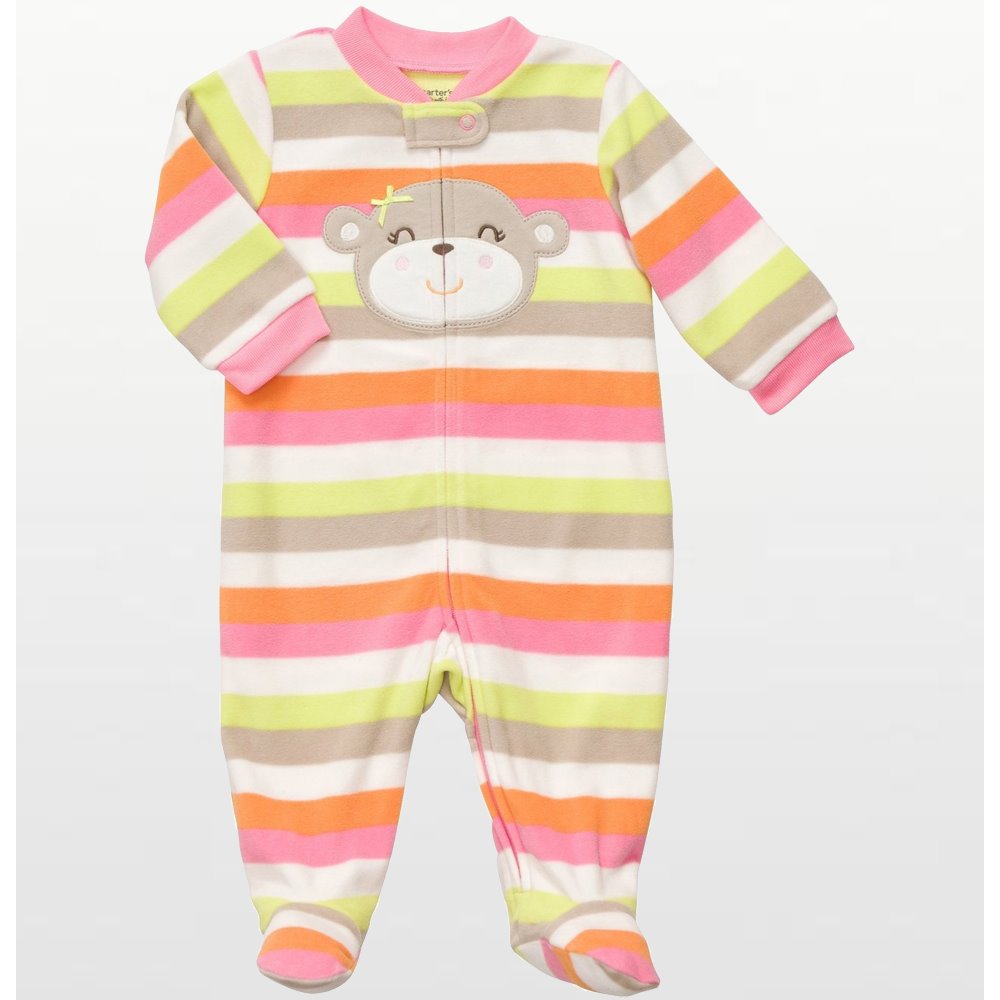 Carters - Girls Bear Striped Microfleece Onesie Pyjamas