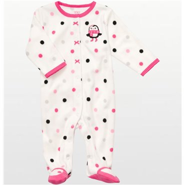 Carters - Girls White Polka Dotted Microfleece Onesie Pyjamas