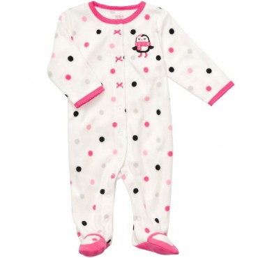 Carters - Girls White Polka Dotted Microfleece Onesie Pyjamas
