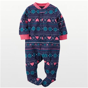 Carters - Girls Blue Winter Print  Microfleece Onesie Pyjamas 