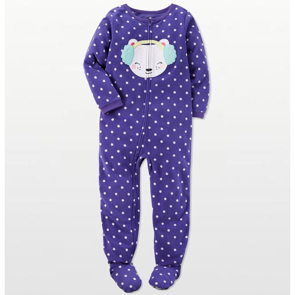 Carters - Girls Purple Spotted Bear Face Microfleece Onesie Pyjamas 